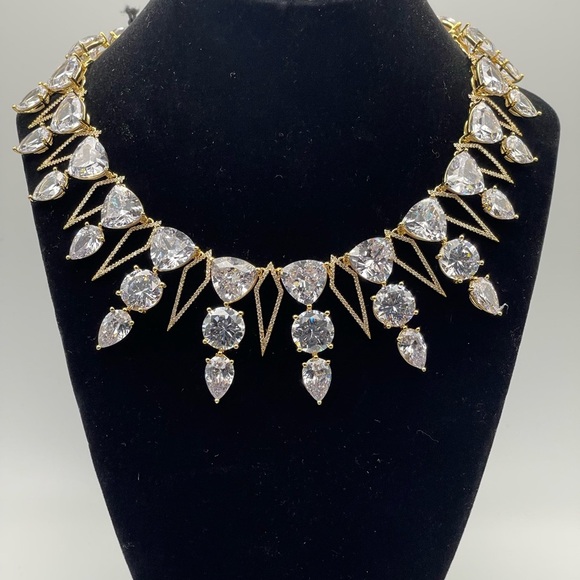 NWT nOir Gold Tone and Clear Stone Geometric Statement Formal Necklace - Picture 1 of 5